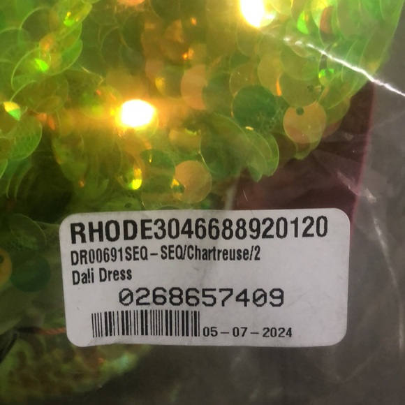 RHODE Dali sequin  off the shoulder puff sleeves party dress chartreuse size 2 - Picture 8 of 8